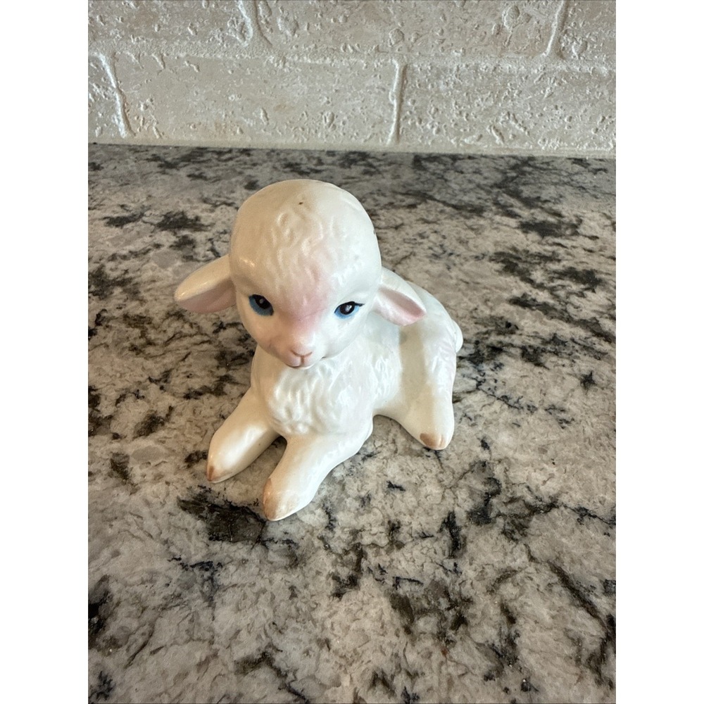 Vintage Lefton Porcelain Laying Lamb Sheep Figurine Ceramic White Easter MCM
